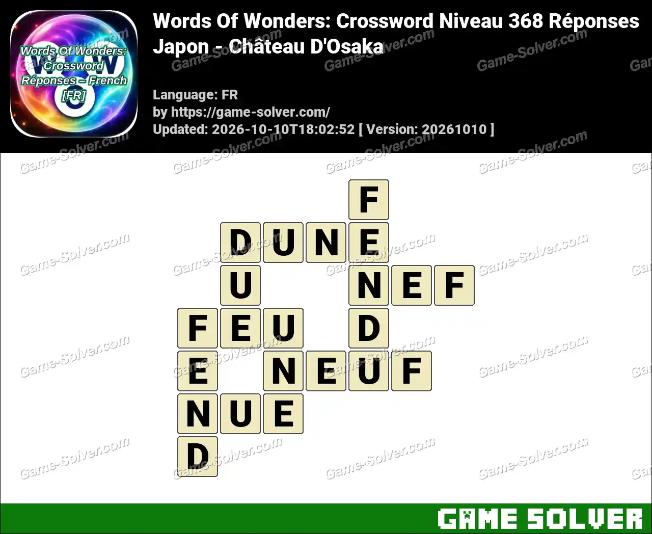 Words Of Wonders: Crossword Niveau 368 Réponses – Japon – Château D’Osaka